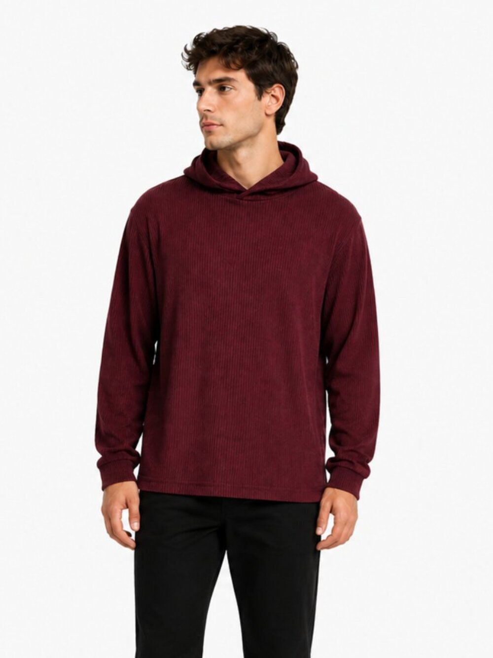 Ted Baker London Mens Ribbed Hoodie Burgundy Maroon Knit Pullover Size M